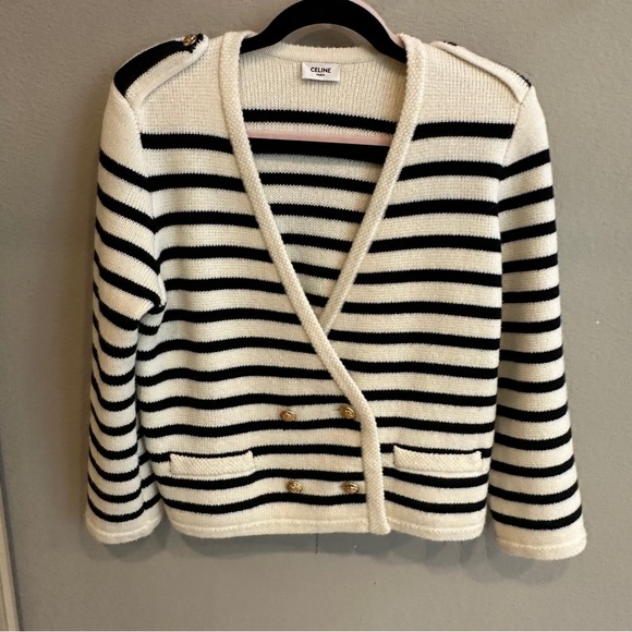 Celine Black and White Striped Women's Sweater - Picture 1 of 12